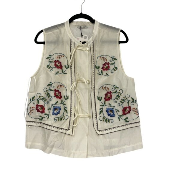 Zara Womens Top Vest M Medium Off White Embroidered Floral boho 4786/003 NWT - Picture 2 of 16
